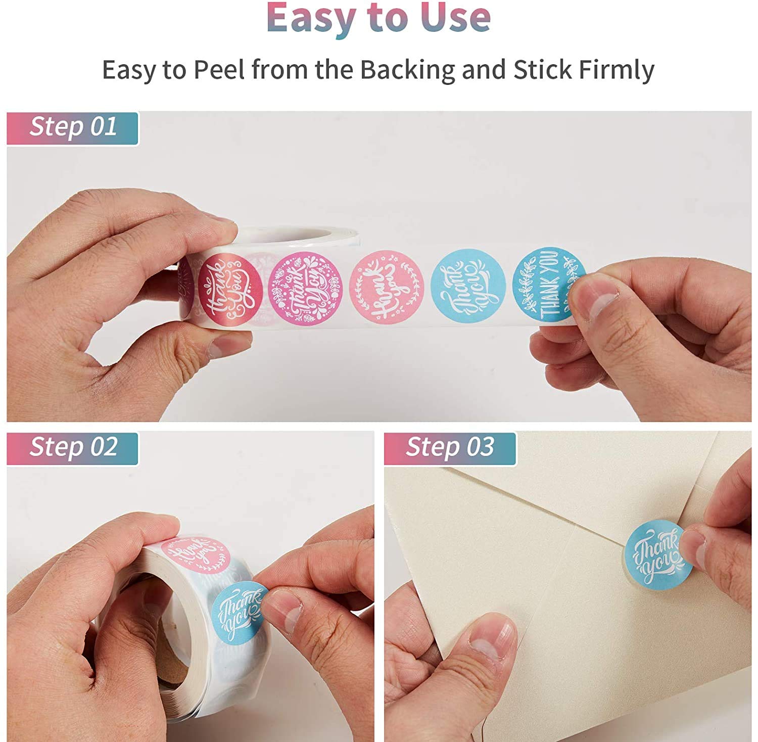 HASTHIP Thank You Stickers for Gift Bags and Envelopes with Strong Adhesive 500pcs | 8 Floral Designs