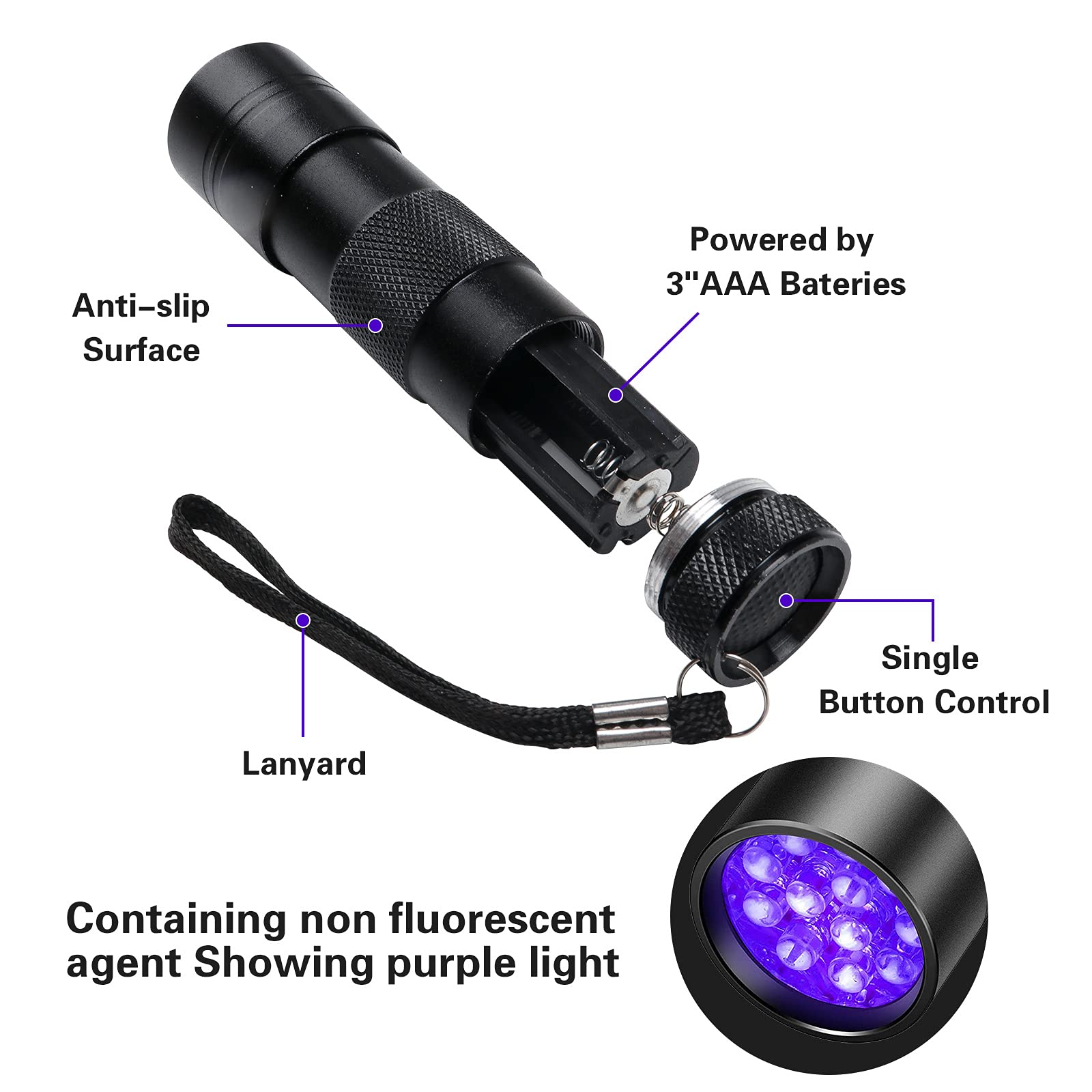 Qpets  395NM UV Light Torch 12 LED UV Portable Flashlight Jade Appraisal Light Detector Lamp, Also Used for Leak, Pet Urine, Bed Bug, Scorpion, Hotel Inspection, Dry Stain