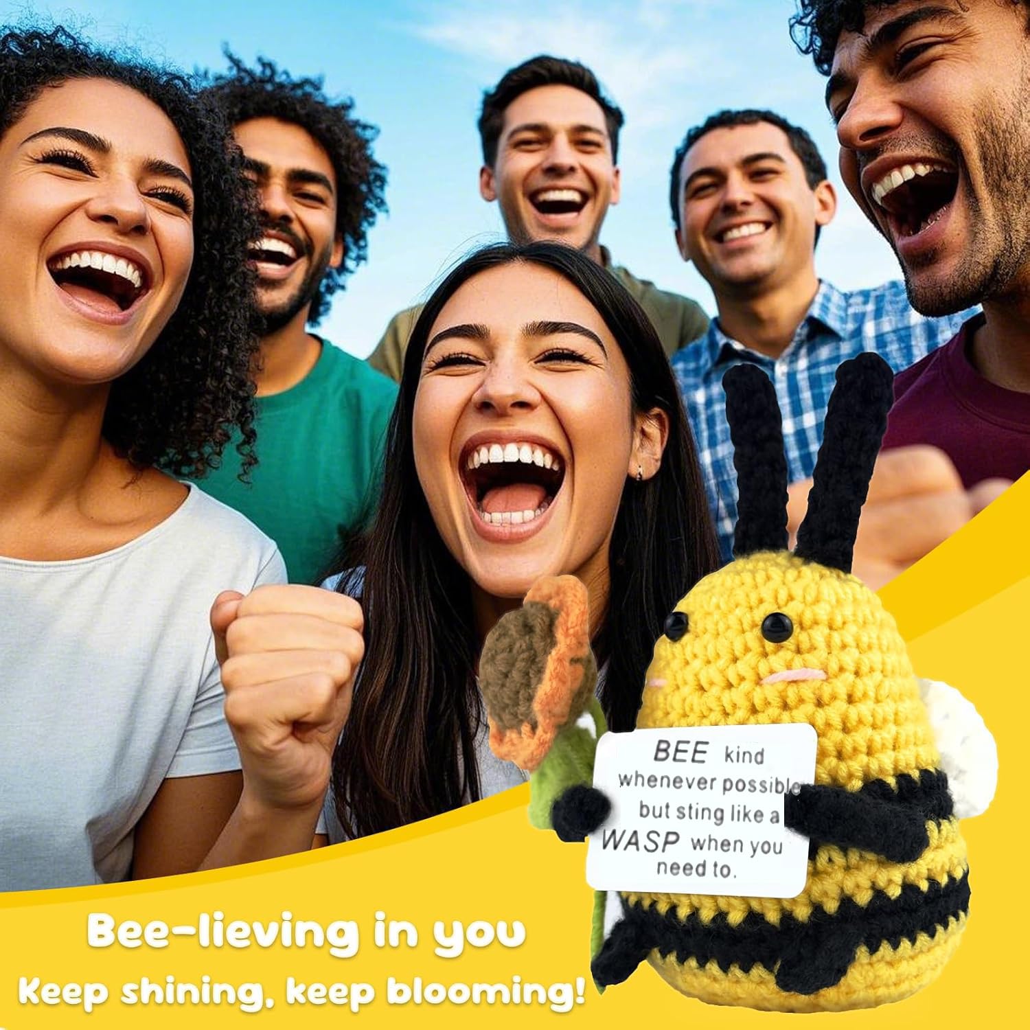 PATPAT Motivational Desk Decor for Office with Handcrafted Crochet Doll and Positivity Card | Kawaii Gift