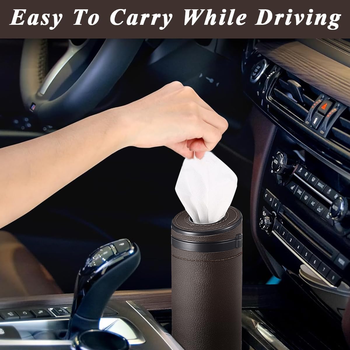 HASTHIP® Car Tissue Paper Holder, Cylinder Tissue Box, 2.75'' PU Leather Round Tissues Container Fit for Car Van Bathroom Office Use, Car Cup Holder Car Tissues Box Car Tissue Holder Car Tissue Tube