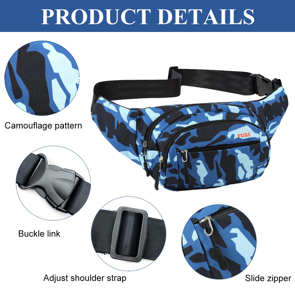 GUSTAVE Waist Bag for Travel and Running with 3 Zipper Pockets and Quick Release Strap | Waterproof Oxford Cloth Crossbody for Men
