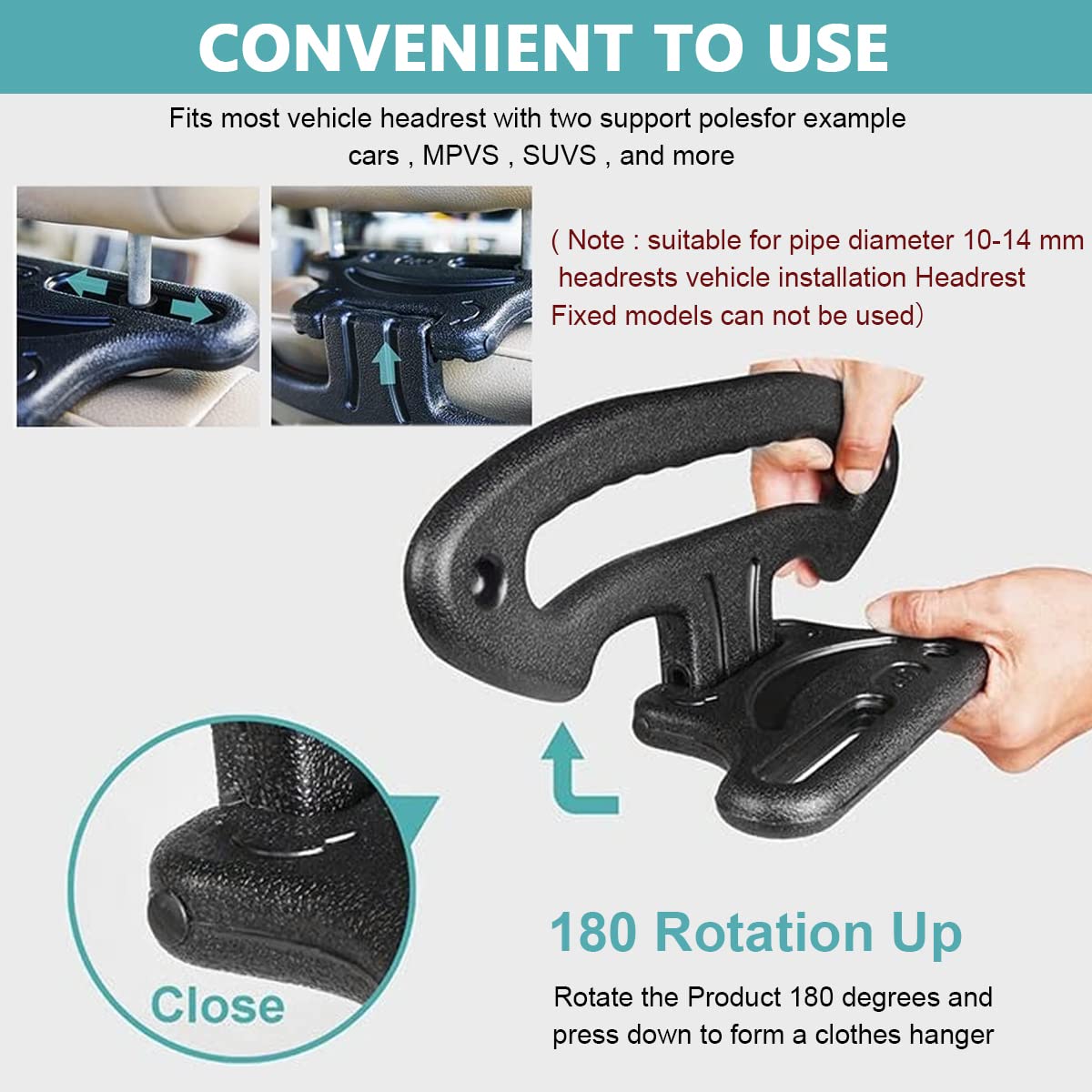 STHIRA® Car Back Seat Hook, Car Back Seat Headrest Hanger Holder Storage Hook Organizer, Car Headrest Hanger Hooks Grab Bar Handle Holder for Clothes, Tower, Hangbag, Backpac, Coat, Car Interior Accessories