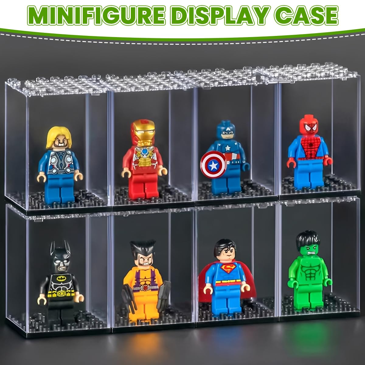 PATPAT Acrylic Display Box for Minifigures 16Pcs 48x48x69mm with Studded Base | Dustproof Stackable Case