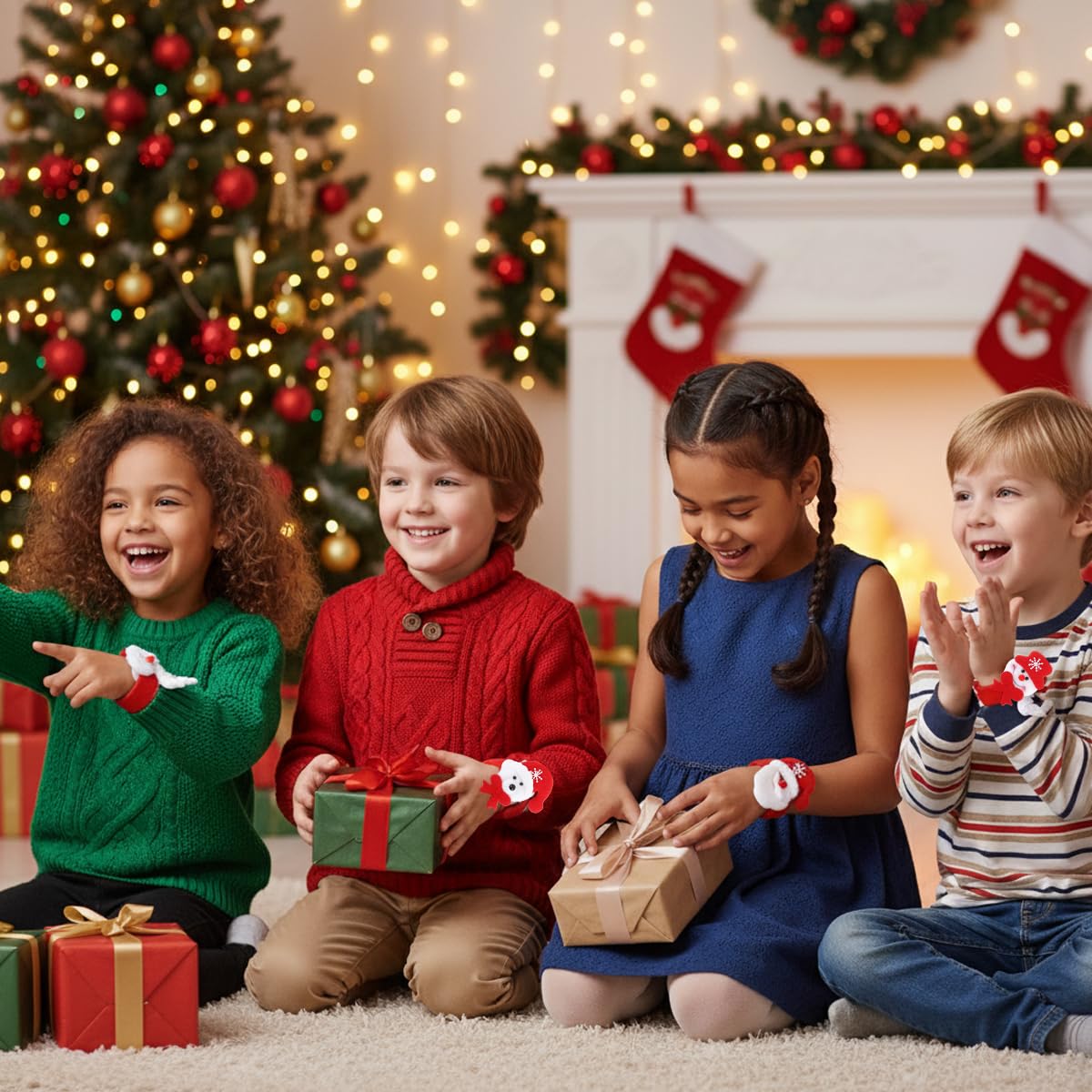 PATPAT Christmas Slap Bracelets for Party Favors with Plush Fabric featuring Santa | Fun Wristbands for Kids and Adults