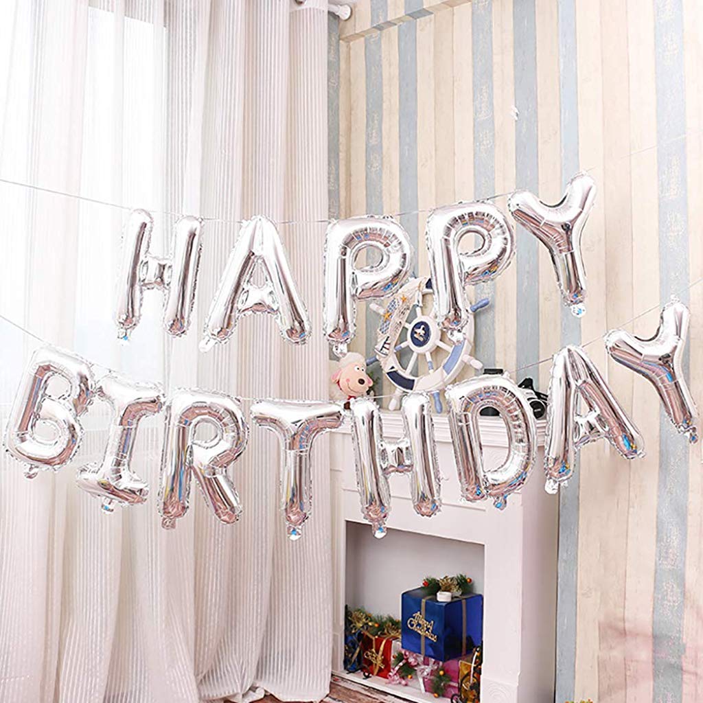HASTHIP Happy Birthday Balloon Banner for Party Decoration with 13 Letters 16 in Silver Foil