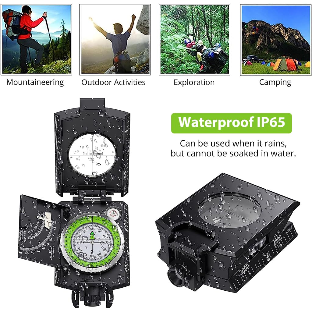 Proberos High Precision Compass for Hiking, Camping with Sighting & Gradiomete, Waterproof Multifunctional Military Compass with Glow in Dark Dial, Measuring Ruler