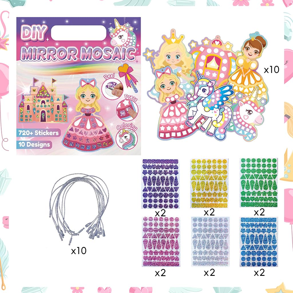 PATPAT Glitter Princess Diamond Painting Sticker Set for Girls with 720 Pieces | DIY Art Craft Kit Featuring 10 Designs