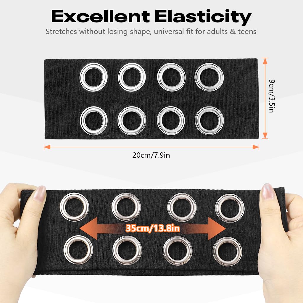 SANNIDHI Hairband for Women with Metal Eyelets and Stretchy Ribbed Fabric | Black Wide Punk Headpiece