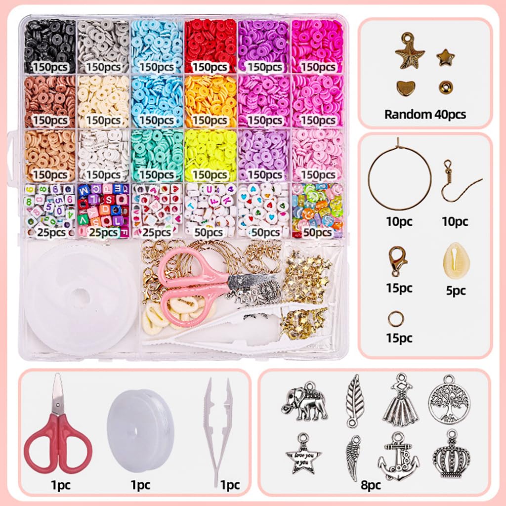 PATPAT Clay Beads Bracelet Kit for DIY Jewelry Making with 3200pcs Polymer Beads | Perfect for Kids and Girls Crafts