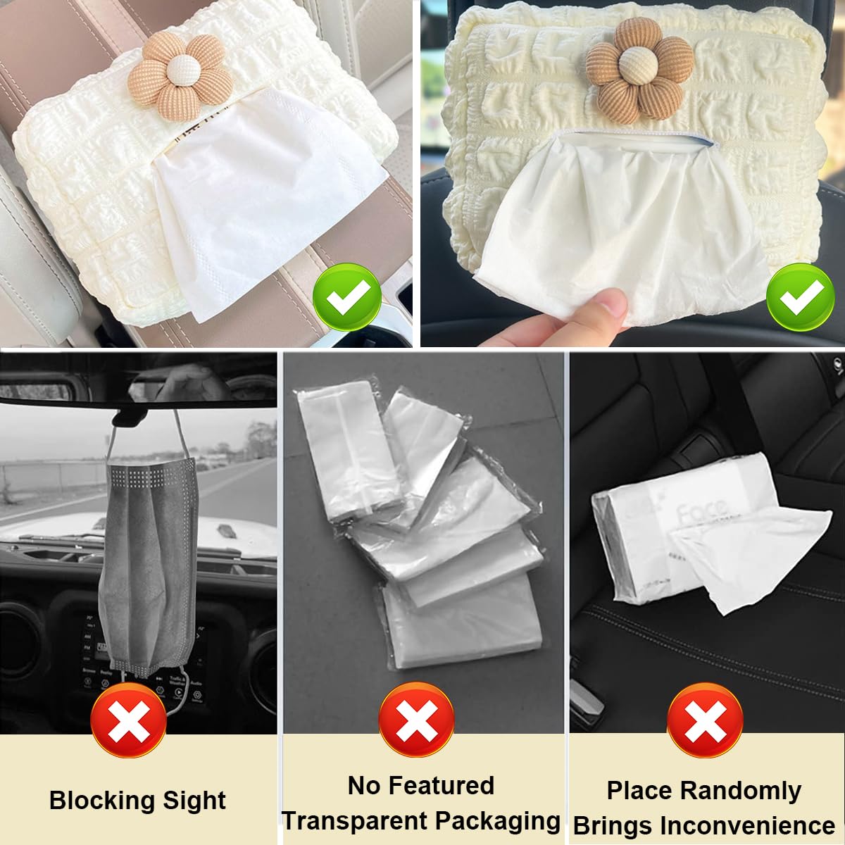 STHIRA® Car Tissue Holder, Universal Car Tissue Paper Holder Cute Flower Car Tissue Box Holder Car Back Seat Hanging Tissue Box Holder for Car, Backseat Tissue Paper Box with Quick Relase Buckle