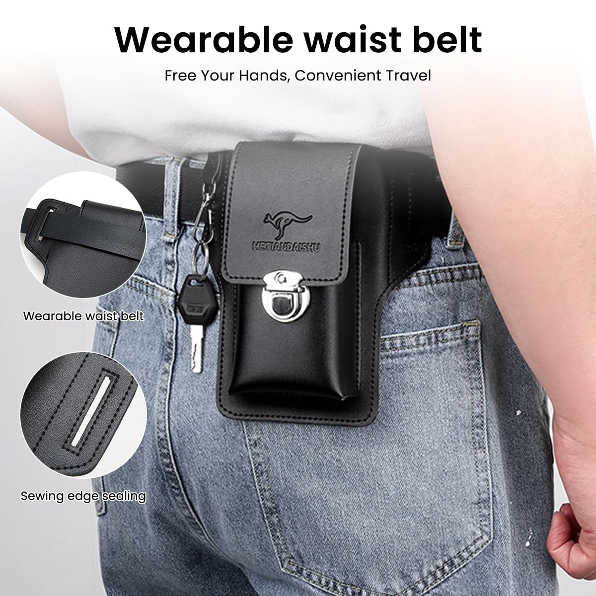ZORBES Leather Holster for Belt with 6.57×4.13×0.7 in Phone Slot and Key Loop | PU Leather Case