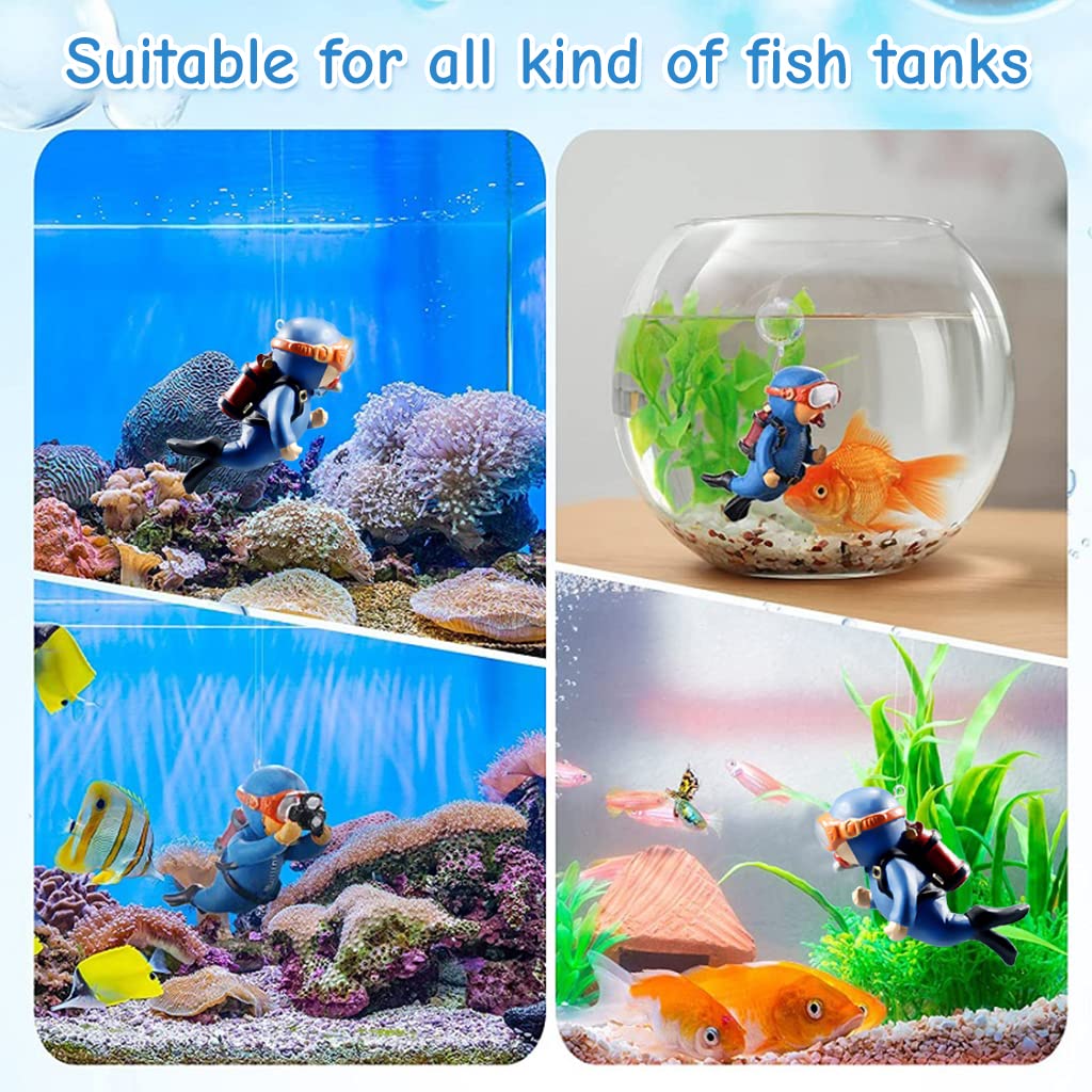 Qpets Aquarium Decorative Items for Fish Tank featuring Floating Cartoon Divers 7×3 cm Resin | Cute Moving Ornaments