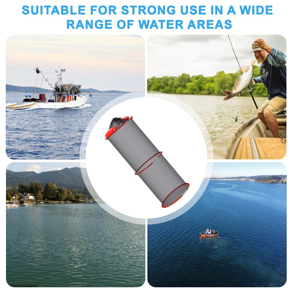 Proberos Floating Fish Basket for Kayak Fishing with Buoyancy Collars 25x60cm Nylon Mesh