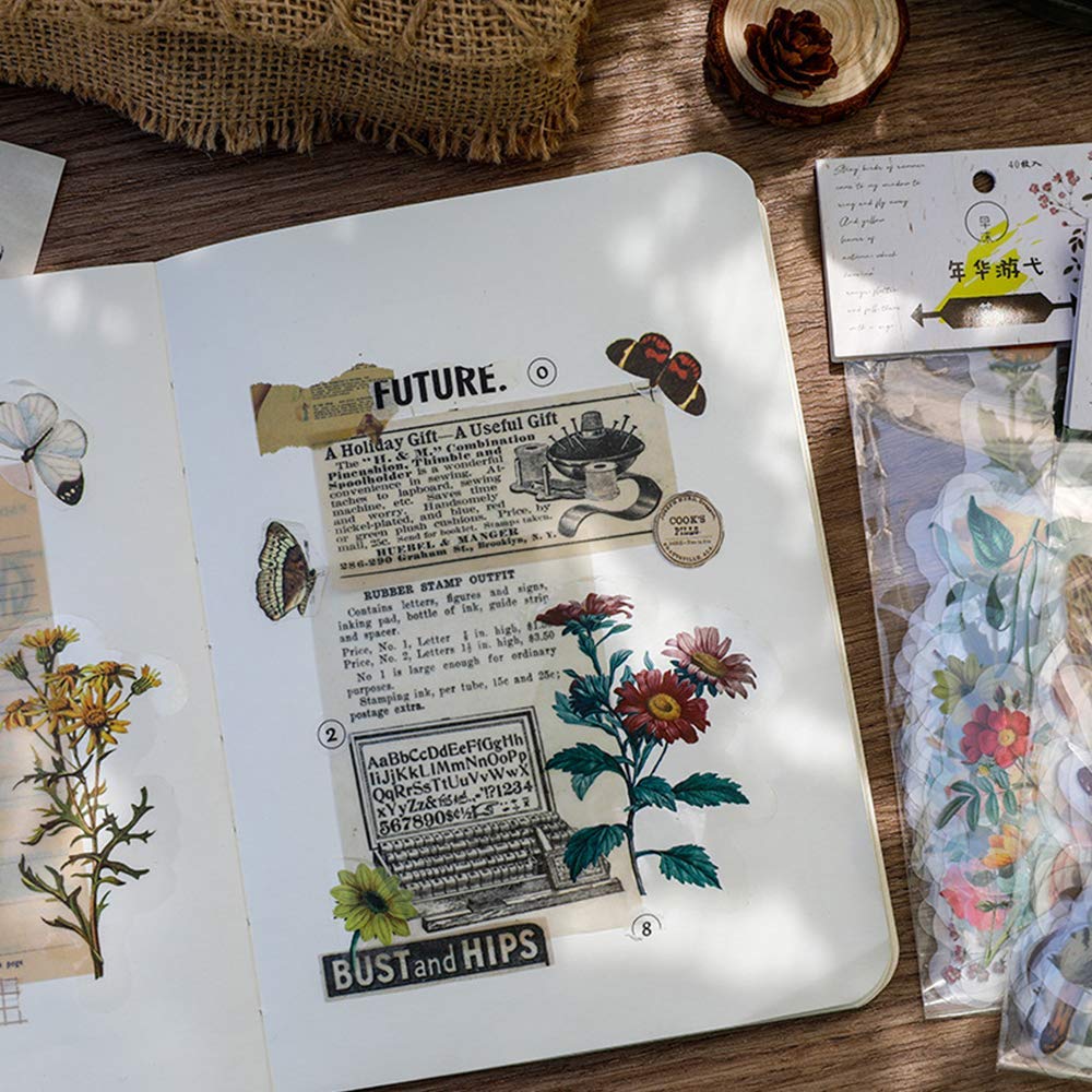 HASTHIP Vinyl Waterproof Spring Flower Plant Stickers for DIY Decoration 46 Pieces | Multicolour Set for Kids and Adults