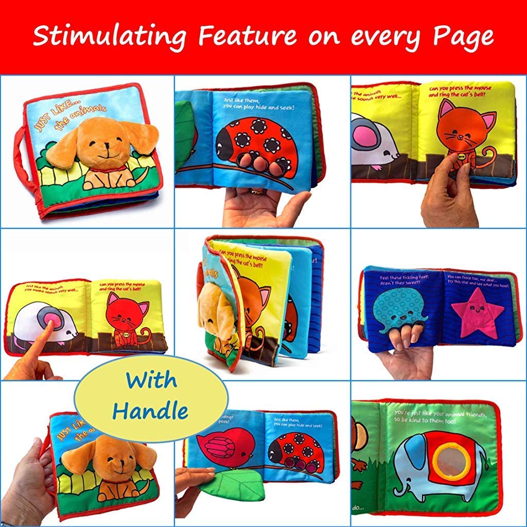 SNOWIE SOFT® Baby Cloth Book, Cartoon Lion Cloth Books for Babies Newborn Baby Toys 3D Touch Feel Soft Books for Babies Early Learning Toy, Stroller Hanging Toy Sensory Toy Gift for Baby 0-12 Months