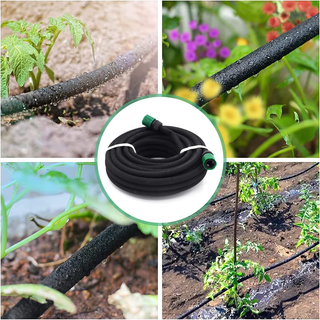 HASTHIP 15m Soaker Hose for Garden Home with 2 Pcs 1/2 Inch Hose Quick Connectors and Reinforced fittings, Heavy Duty Rubber Weeper Hose, Saves 70% Water