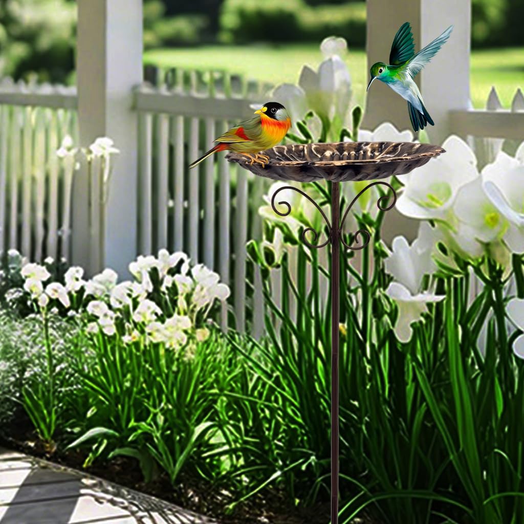 HASTHIP Metal Bird Bath for Outside with Vintage Lotus Leaf Design and 30.3 in Stand