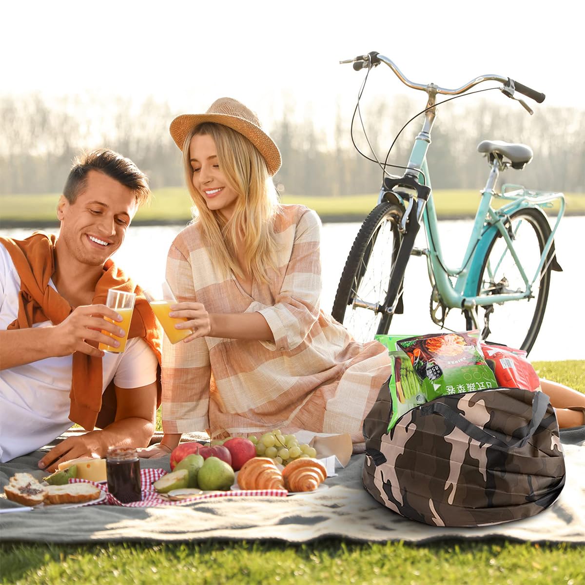 MAYCREATE Reusable Shopping Bag for Grocery with Dual Handles and Zipper | 2Pcs 40×40cm Nylon Foldable Waterproof Tote