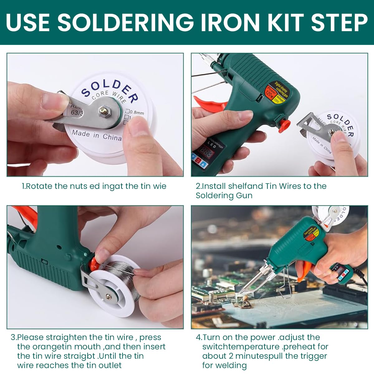 Serplex Soldering Gun for Circuit Repair with LCD Display 120W Power and Auto Tin Feed | 180–520°C Adjustable