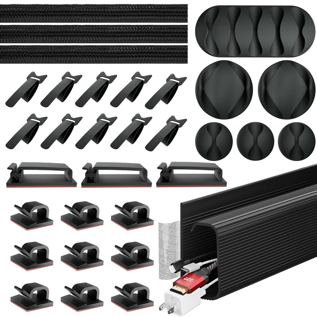 HASTHIP Cable Management Clip Set for Home and Office with 32 Pieces & Self-Adhesive Holders
