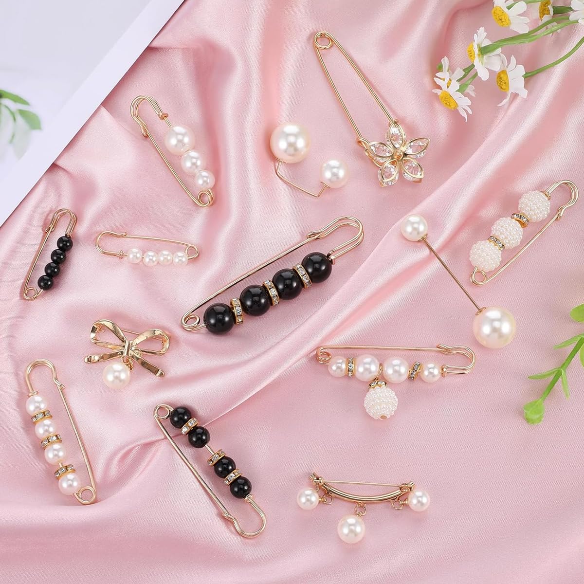 SANNIDHI Brooch Pin Set for Saree Pleats with Faux Pearl and Rhinestone | 36Pcs for Women