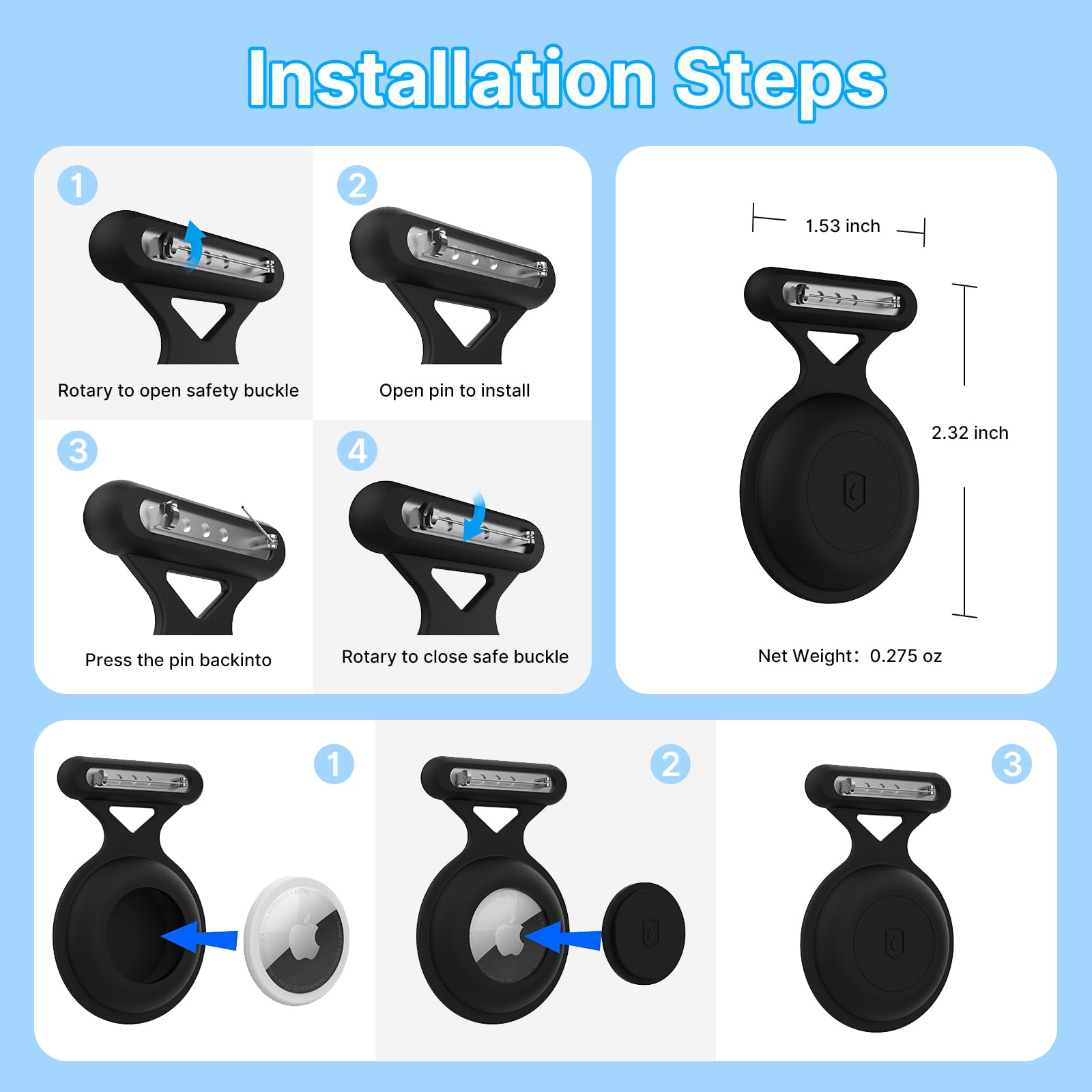 ZORBES AirTag Holder for Kids and Pets with Detachable Pin Brooch Waterproof Silicone Case | 2Pcs Protective GPS Tracker Cover