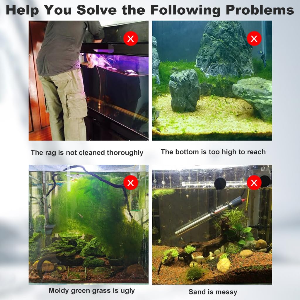 Qpets Aquarium Cleaning Tool with 16.5 in Stainless Steel Handle and 3 Attachments | Includes 10 Scraper Blades