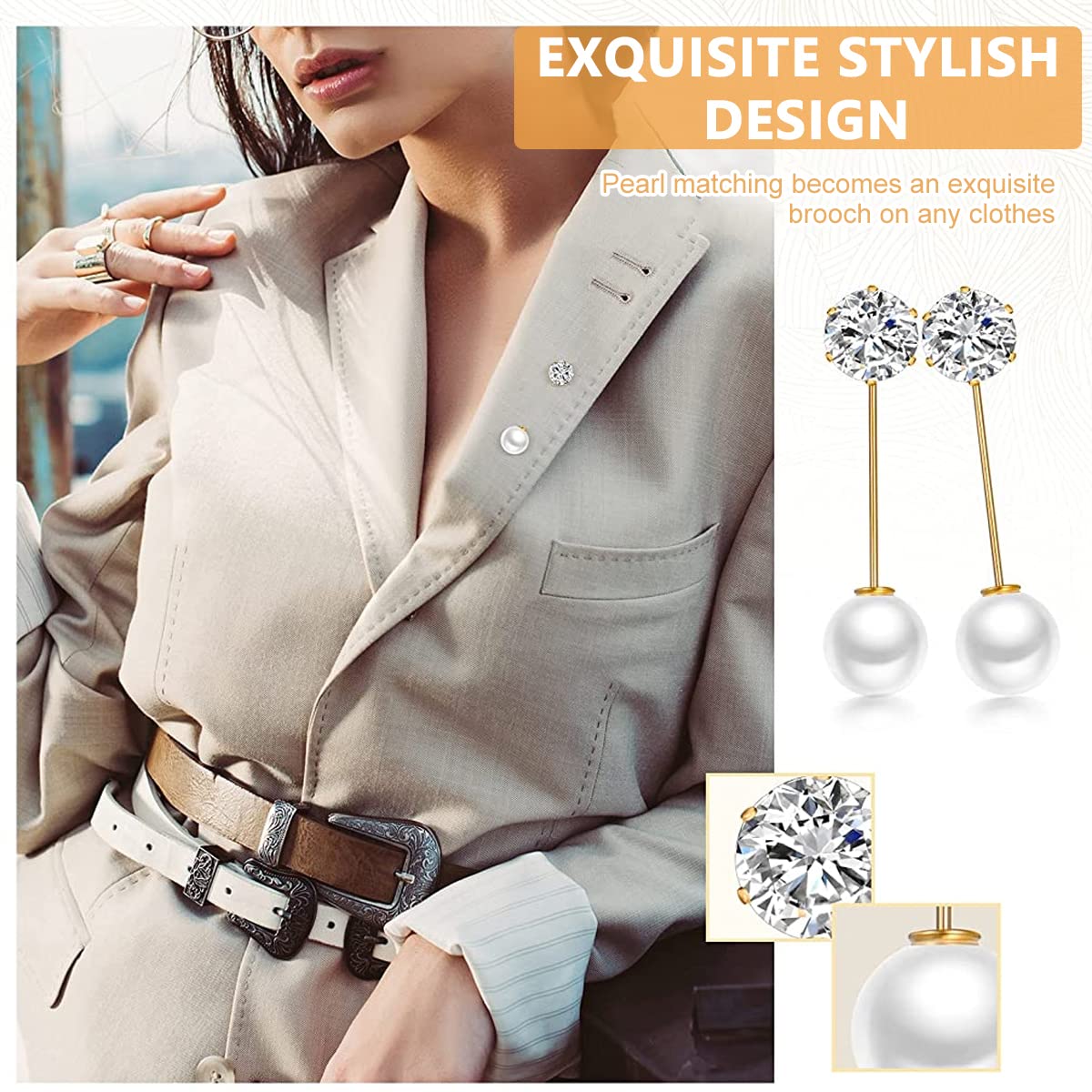 SANNIDHI Pearl Brooch Safety Pins for Women with Alloy and Rhinestone Design | 17 Pieces