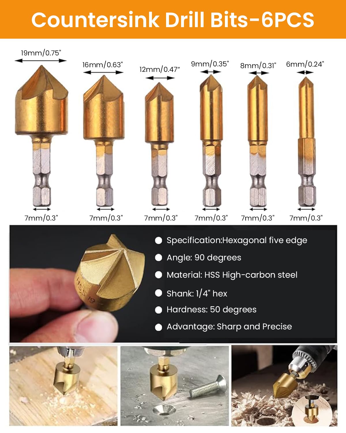 Serplex® 10PCS Drill Bit Set with Case, Including Titanium Coated 3Pcs Step Drill Bit, 6Pcs Countersink Drill Bits, Drill Bits for Metalworking, Woodworking, Hole Drilling