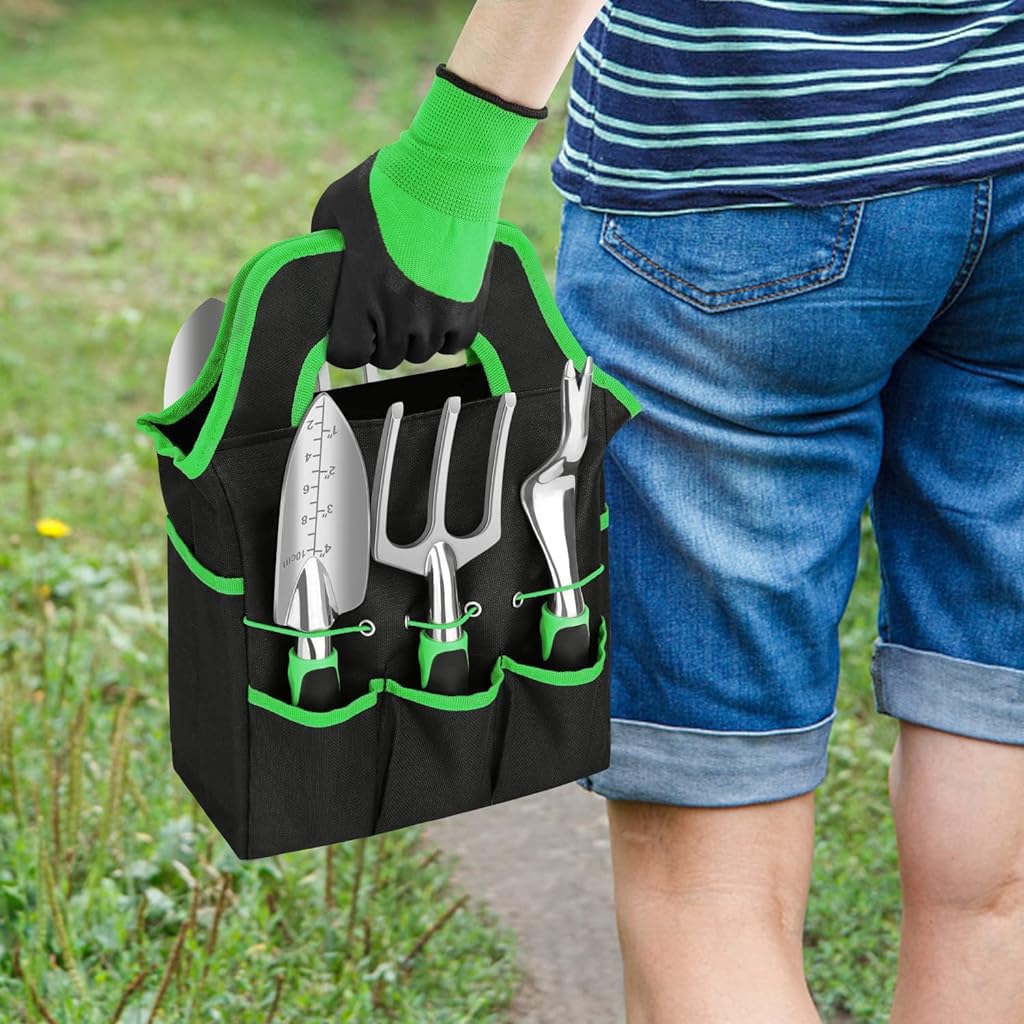 HASTHIP Gardening Tools Set for Home Garden with Tote Bag and 8 Pcs Aluminum Alloy Tools