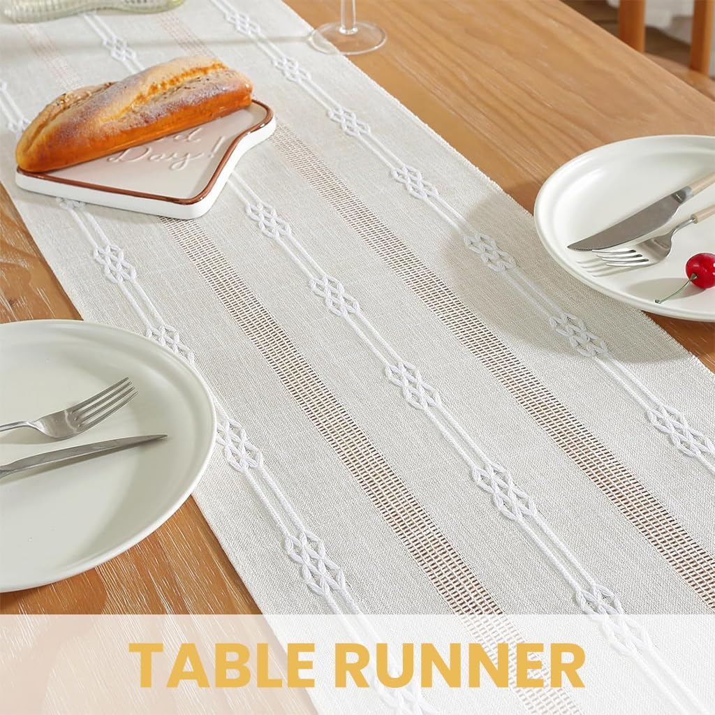 HASTHIP Table Runner for Party and Wedding 30x180cm featuring Jacquard Patchwork Linen and Tassel Design