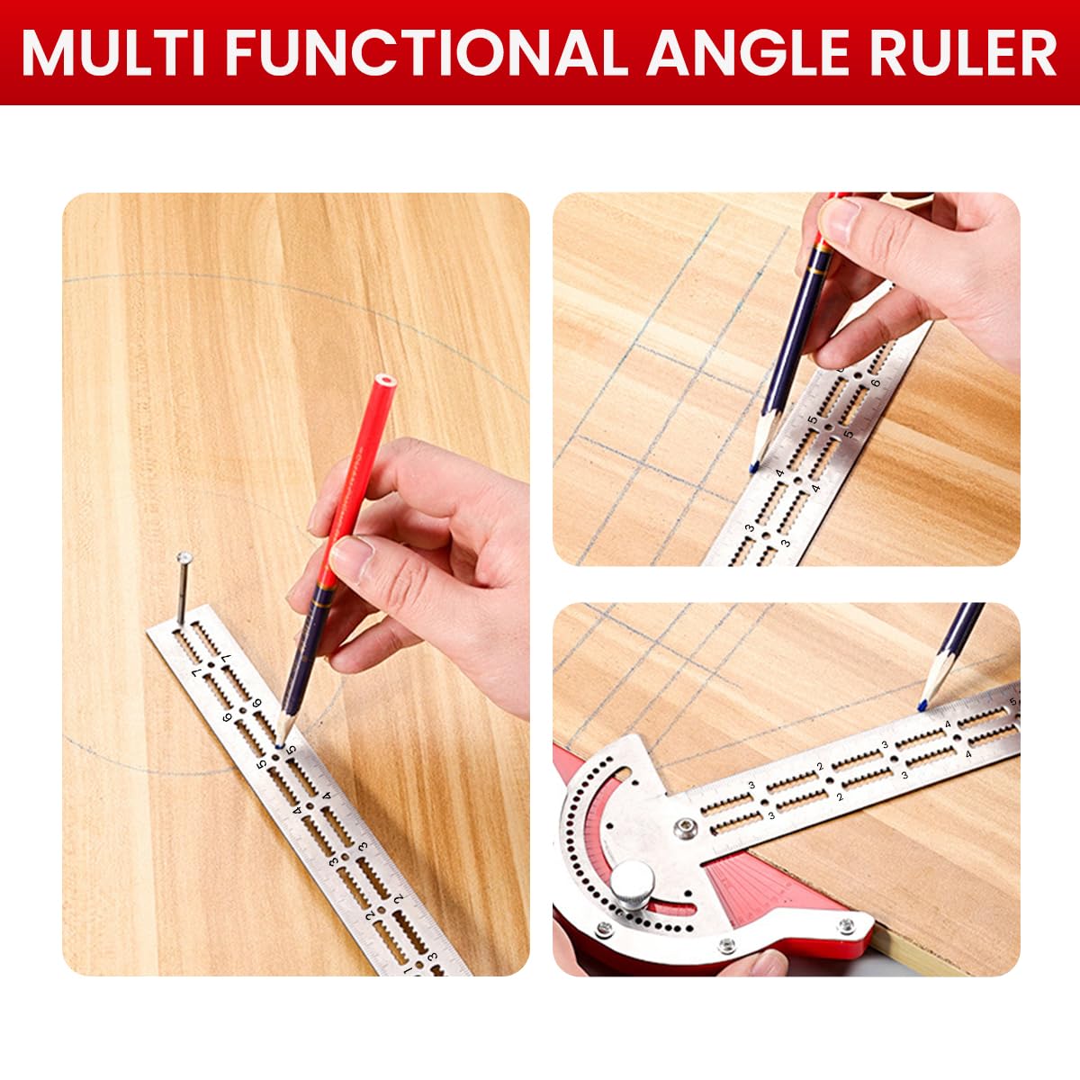 Serplex Multi Angle Measuring Ruler for Woodwork featuring 10 in Laser Etched Stainless Steel | Ideal for DIY Projects