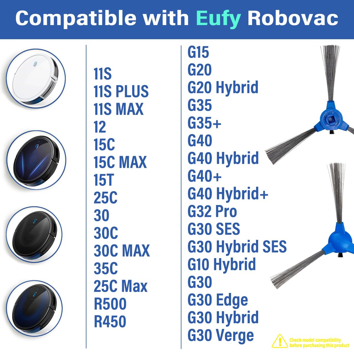 HASTHIP Replacement Side Brushes for Eufy RoboVac 11S 30 15C | Set of 4 Easy Install Parts