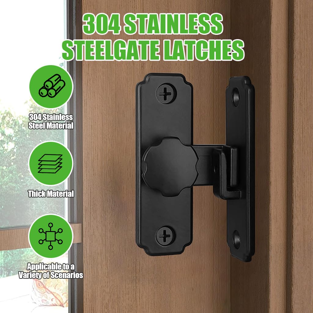 HASTHIP Barn Door Lock for Garden and Bathroom with 90 Degree Interlock Design | 304 Stainless Steel Black Latch