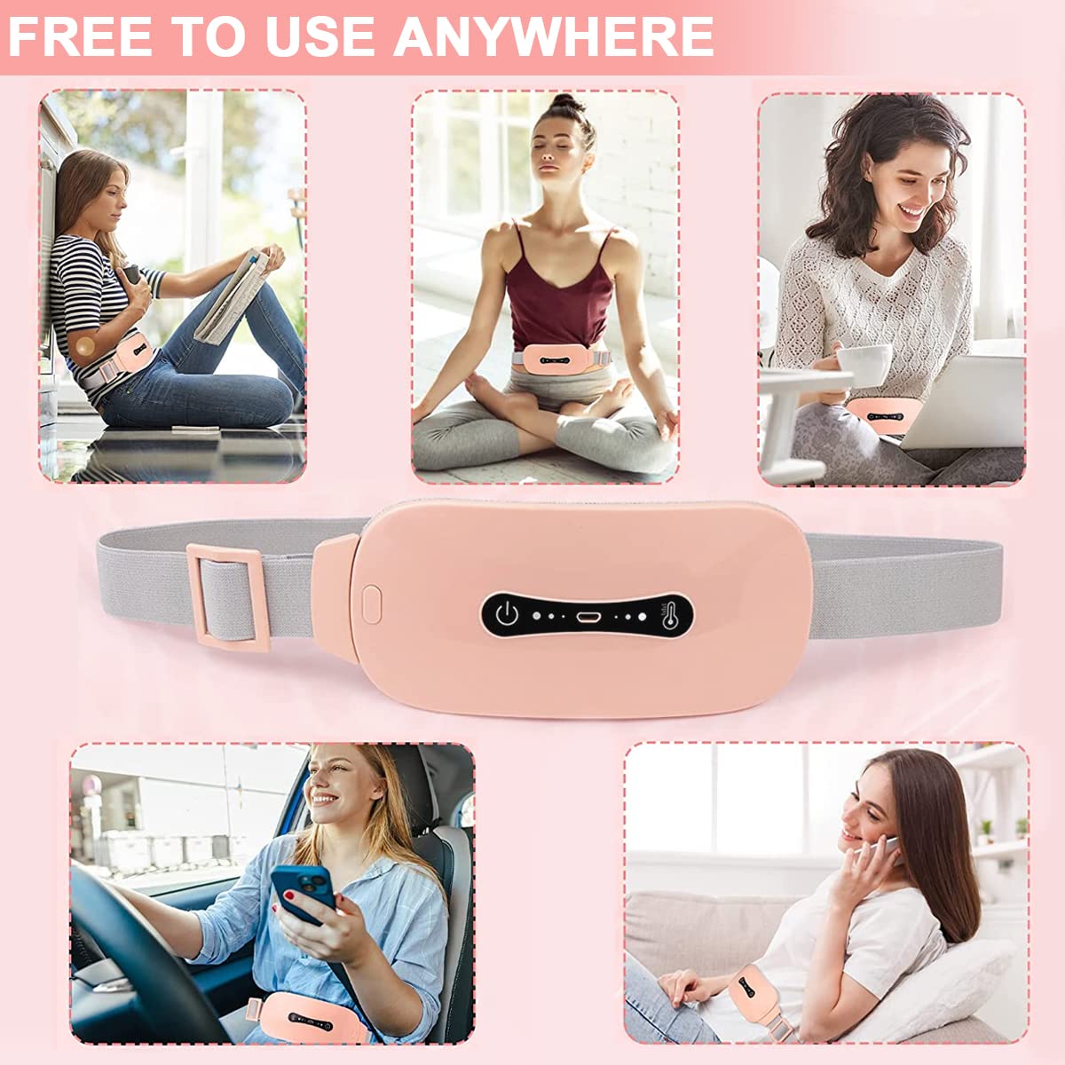 HANNEA Electric Cordless Heating Pad for Period Pain with 3 Heat Levels and Vibration | Rechargeable Belt for Women