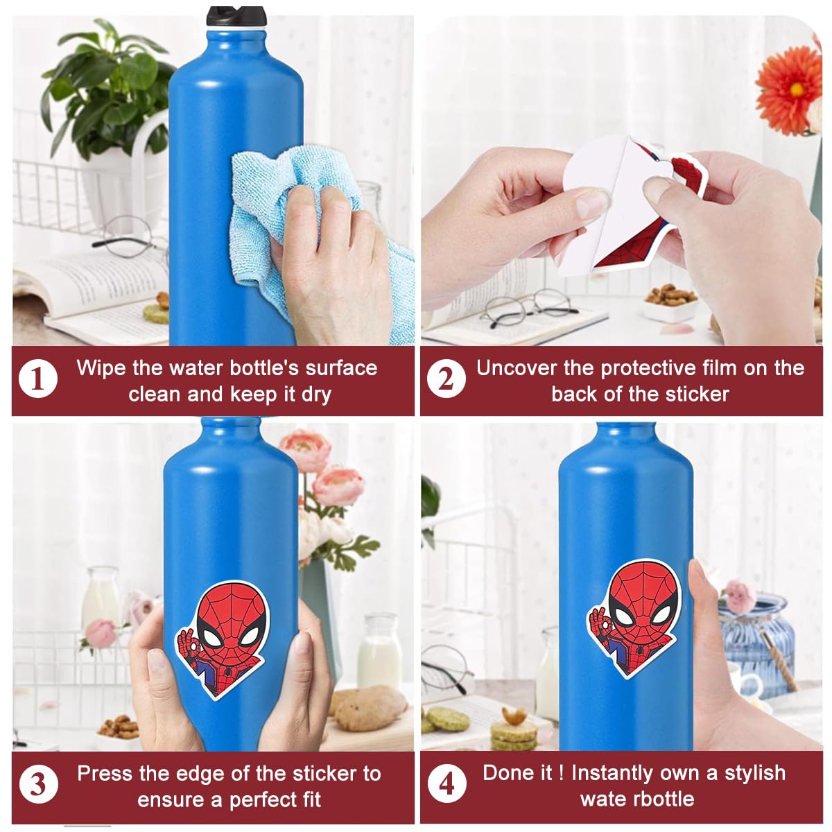 HASTHIP® 35Pcs Spider-Man Stickers for Kids, Superhero Stickers Spider Man Cartoon Sticker PVC Waterproof Stickers for Water Bottle, Helmet, Flask, Car, Bike, Bumper, Skateboard, Luggage