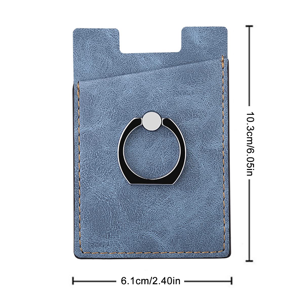 Verilux Phone Card Holder for Smartphones with 360° Rotatable Finger Ring | Blue PU Leather 10.3×6.1 cm