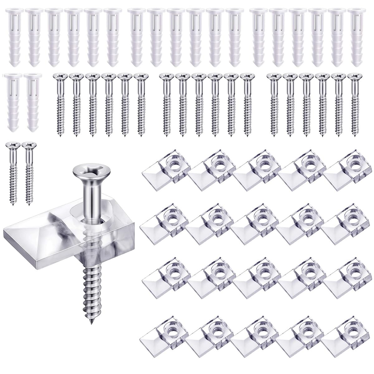 HASTHIP® 20 Pack Mirror Holder Clips Kit Clear Plastic Mirror Clip Holder Mirror Hanging Kit Mirror Holder Bracket Clip for Fixing Mirror on Flat Surface Screw Mounted Mirror Clip Mirror Mount Clip