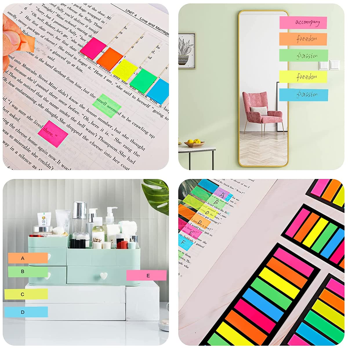 ELEPHANTBOAT® 1200pcs Pastel Sticky Notes 10 Colors Sticky Index Tabs Sticky Notes for School and Office, Page Markers, PET Material Page Tabs Sticky Flags File Index Tabs Office Stationery