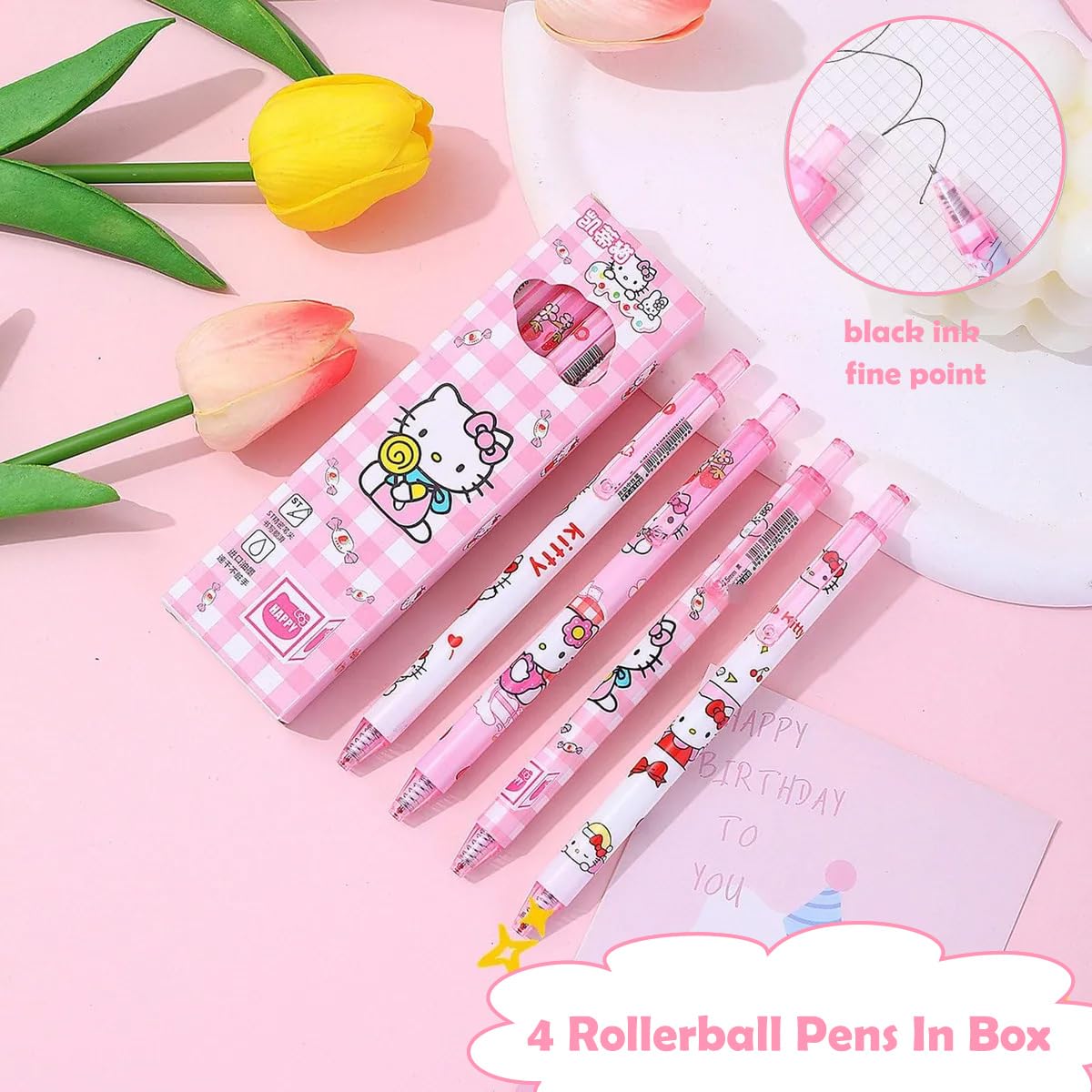 FANCYKU Kawaii Stationery Set for Students featuring Spiral Coil Journal and Pink Kitty Pens | Cute Gift with Stickers and Pencil Pouch