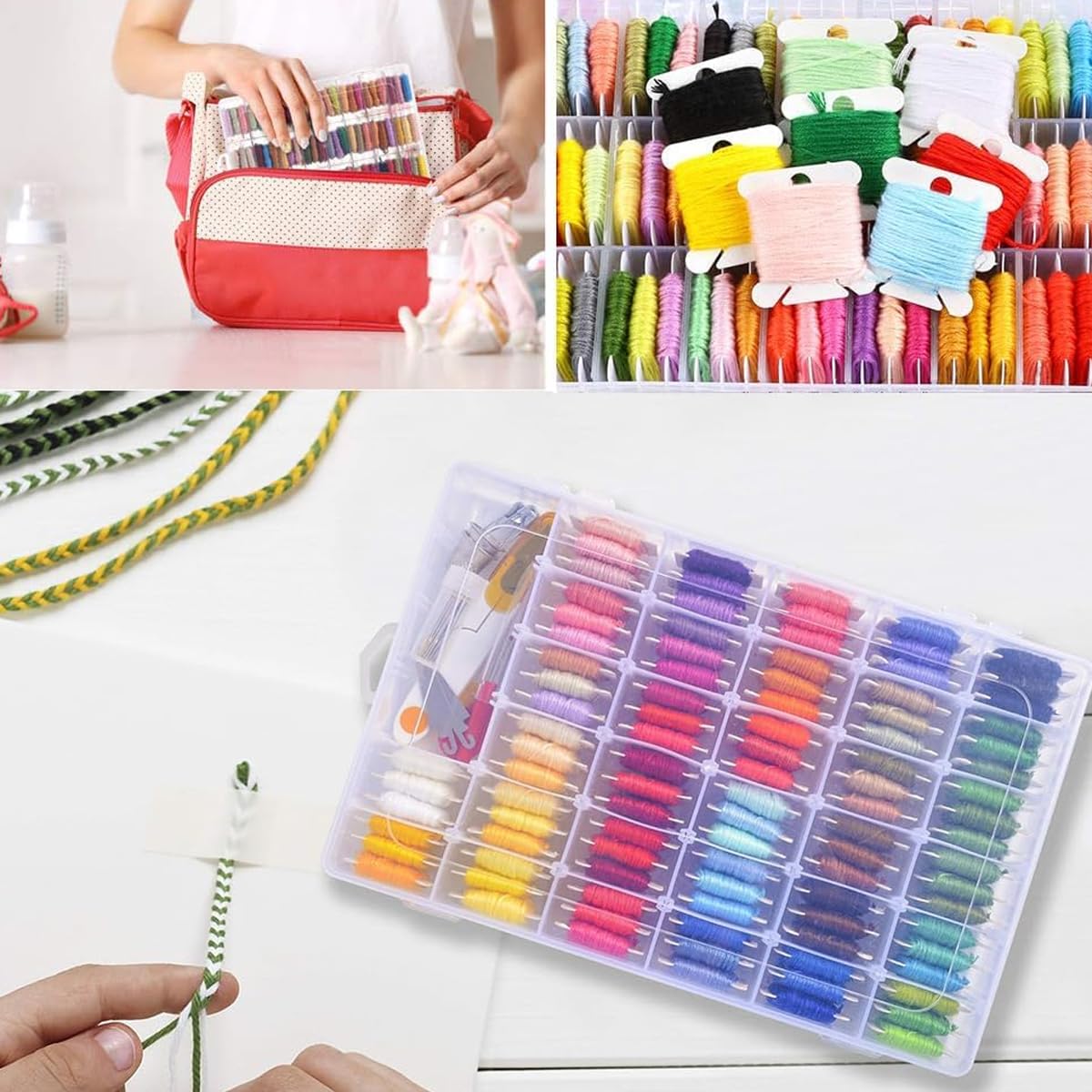 HASTHIP® Embroidery Floss Organizer Kit Cross Stitch Thread Storage Box Tools with Floss Bobbin Winder, with 40pcs Plastic Floss Bobbins, Color Number Stickers, DIY Embroidery Floss Storage Kit