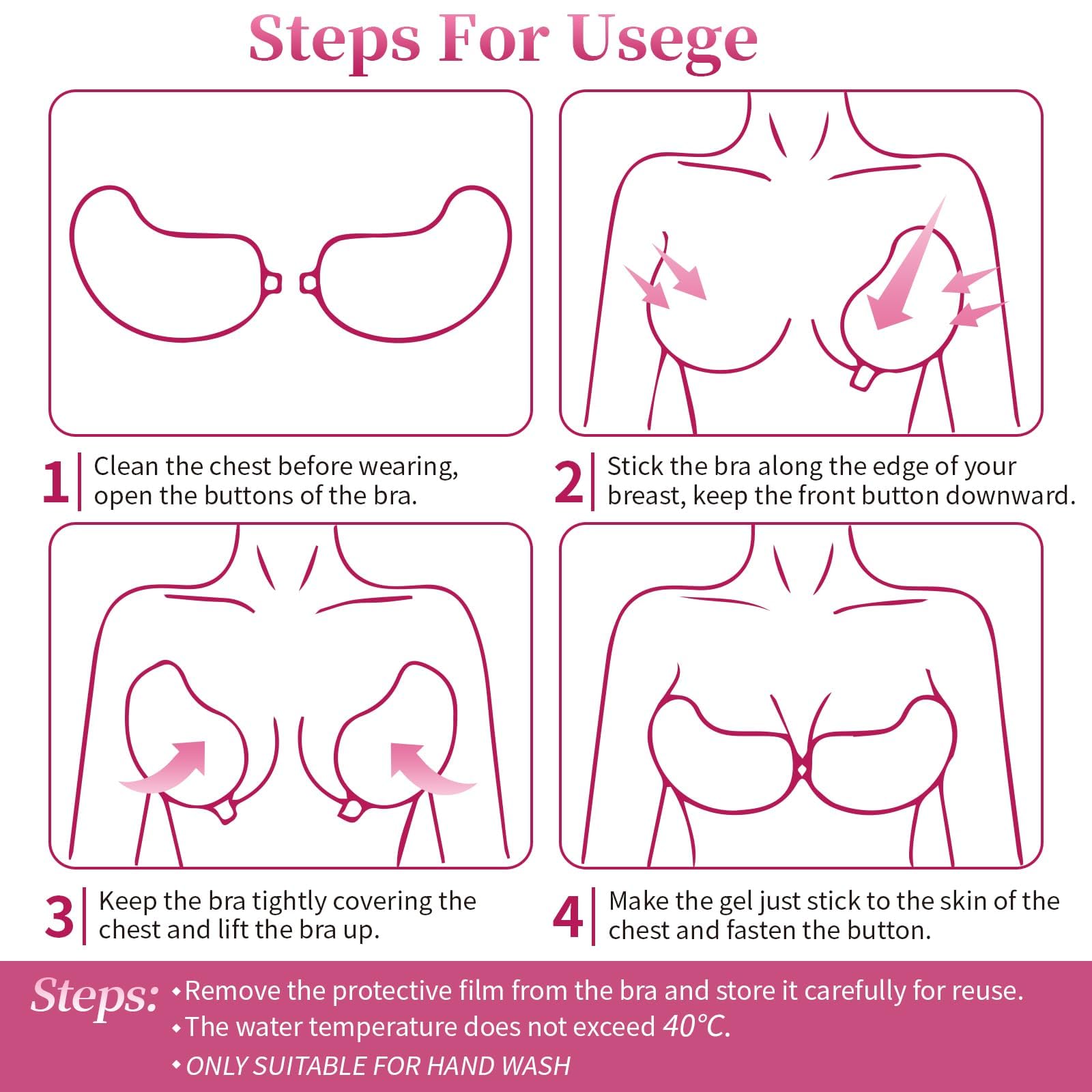 PALAY Sticky Bra for Backless Outfits with 3D Invisible Push Up Design | Reusable Nylon Adhesive Bra for Women