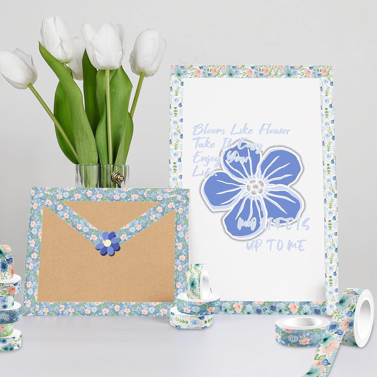 HASTHIP Washi Tape for Scrapbooking and DIY Crafts featuring 12 Rolls 0.59 in x 16.4 ft Floral Prints