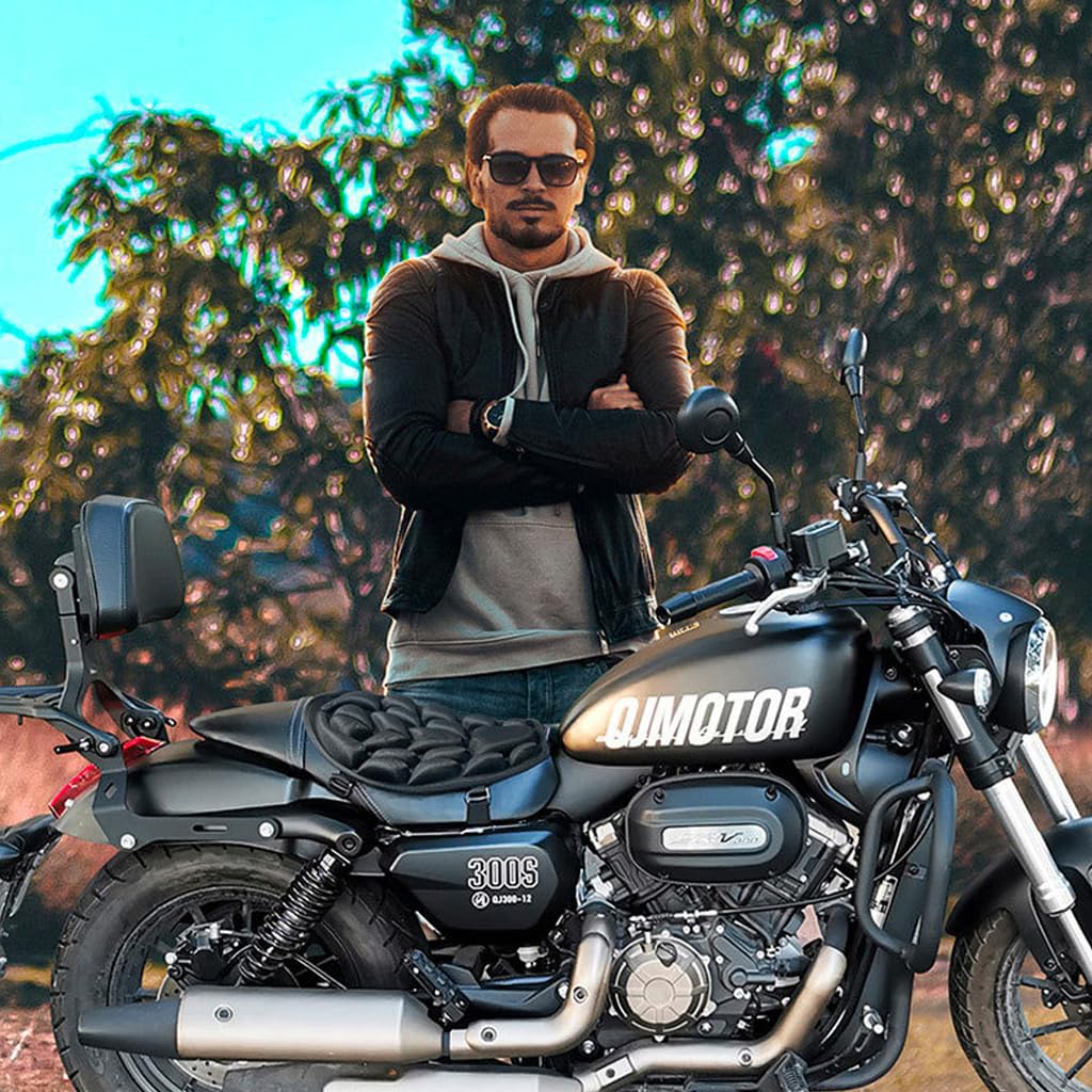 STHIRA Motorcycle Seat Cushion for Long Rides with 36x37.5cm Gel Pad and Anti Slip Strap