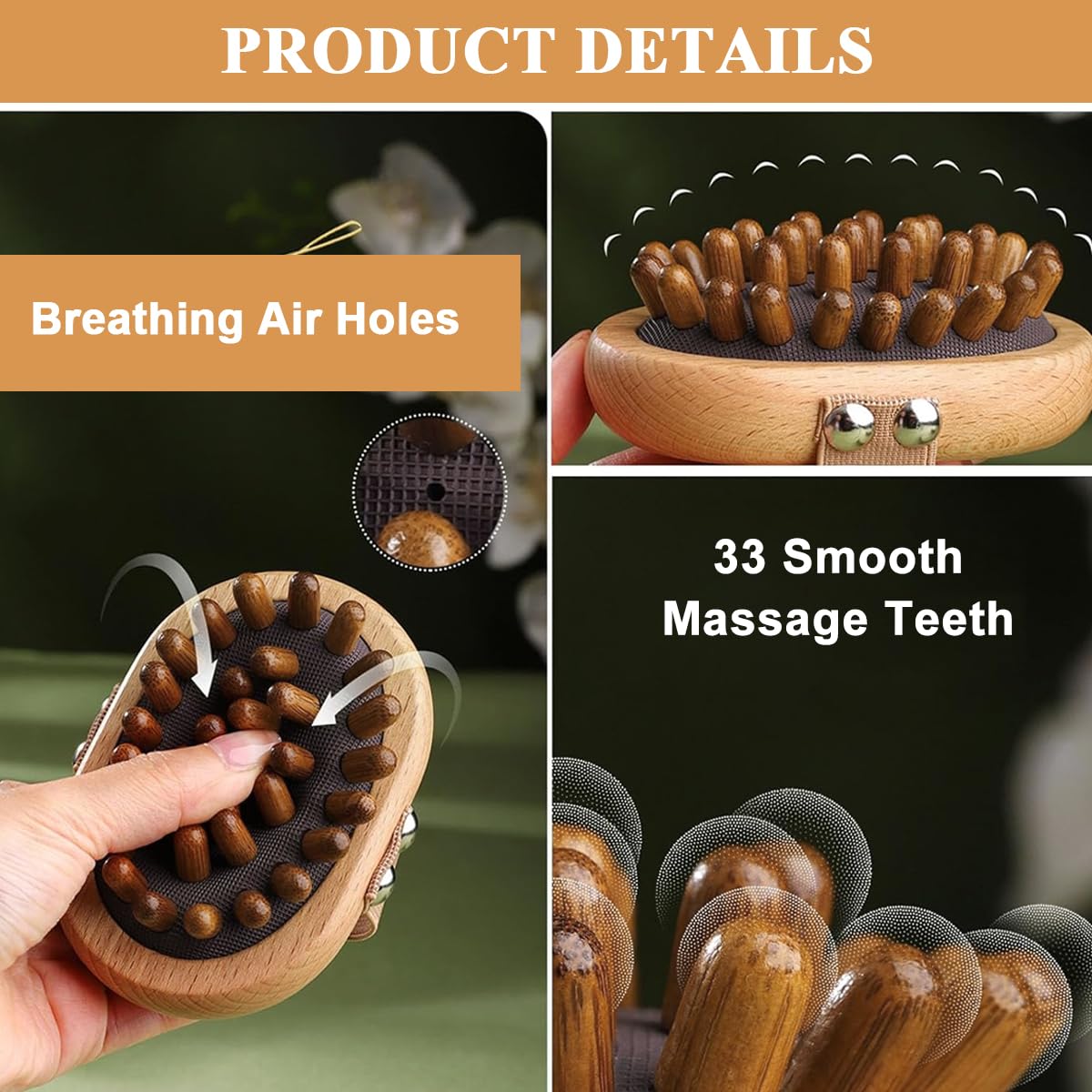 ZIBUYU Wooden Head Massage Brush for Lymphatic Drainage with Air Cushion Nodes | Eco-Friendly Body Relaxation Tool