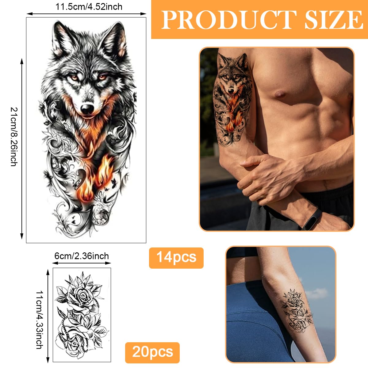 MAYCREATE Temporary Tattoo Stickers for Men with 34 Waterproof Sheets | Beast Arm Designs