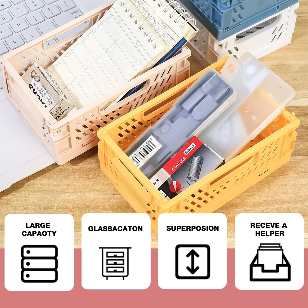 Supvox Desk Organizer Box for Office and Crafts featuring Collapsible Stackable Design | 15x9.8x5.7cm ABS 6-Color Storage