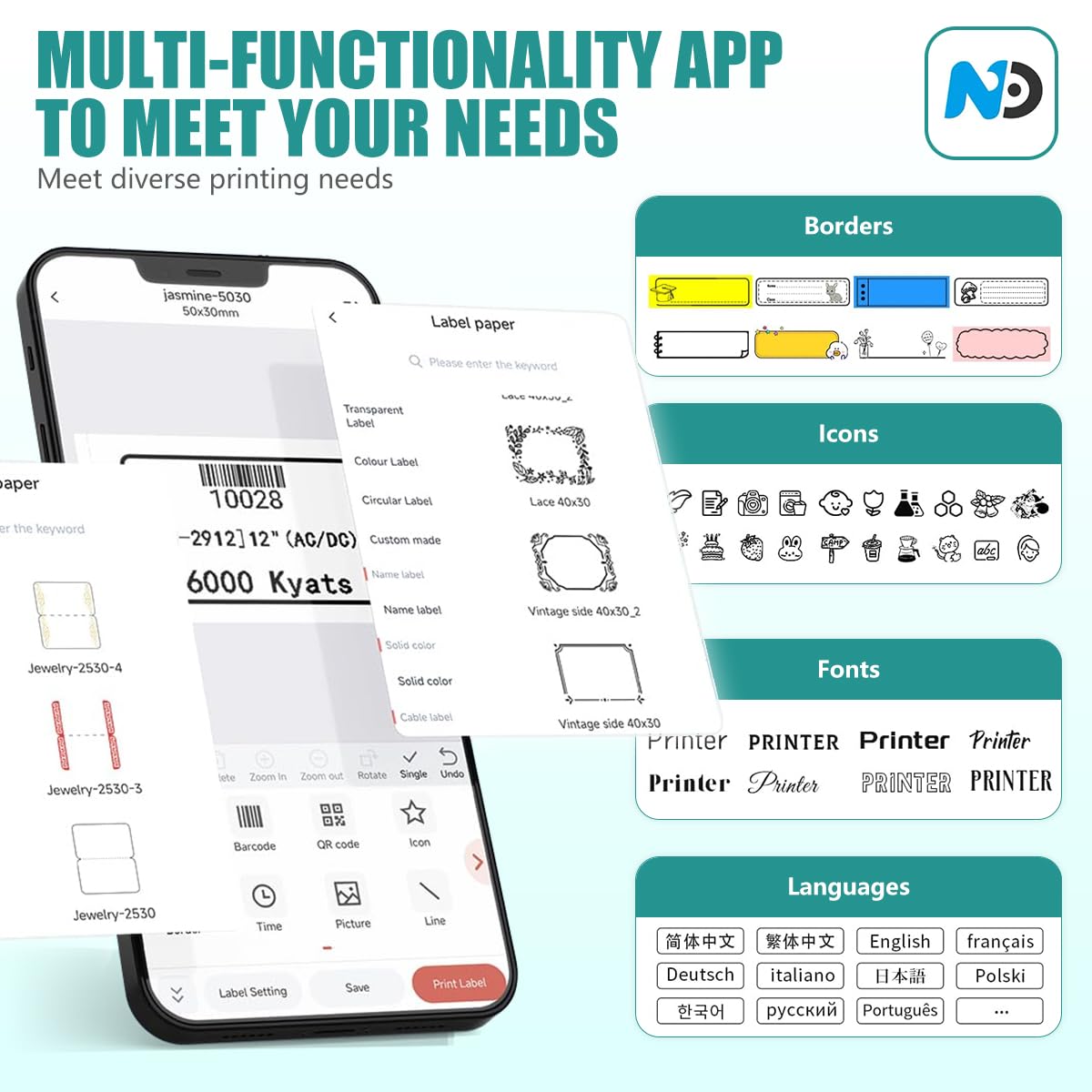 ZEITEL Mini Printer for Mobile with 20 mm/s Bluetooth Printing | Includes 3 Rolls HD Paper