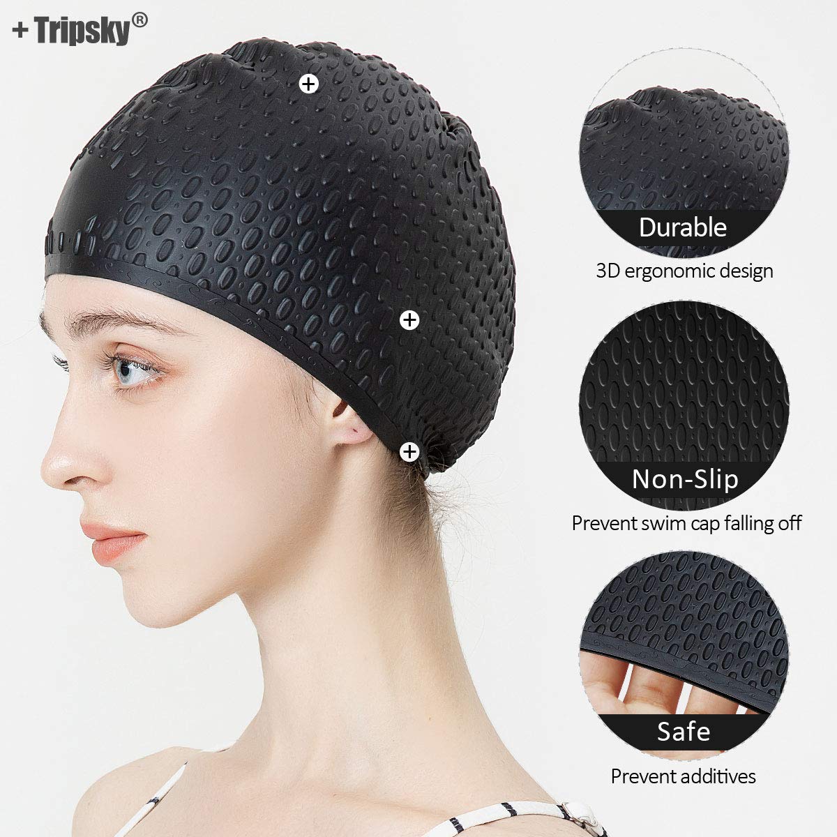 HASTHIP Swimming Cap for Long Hair with Bubble Dotted Silicone Design and Waterproof Fit | Ideal for Women and Men