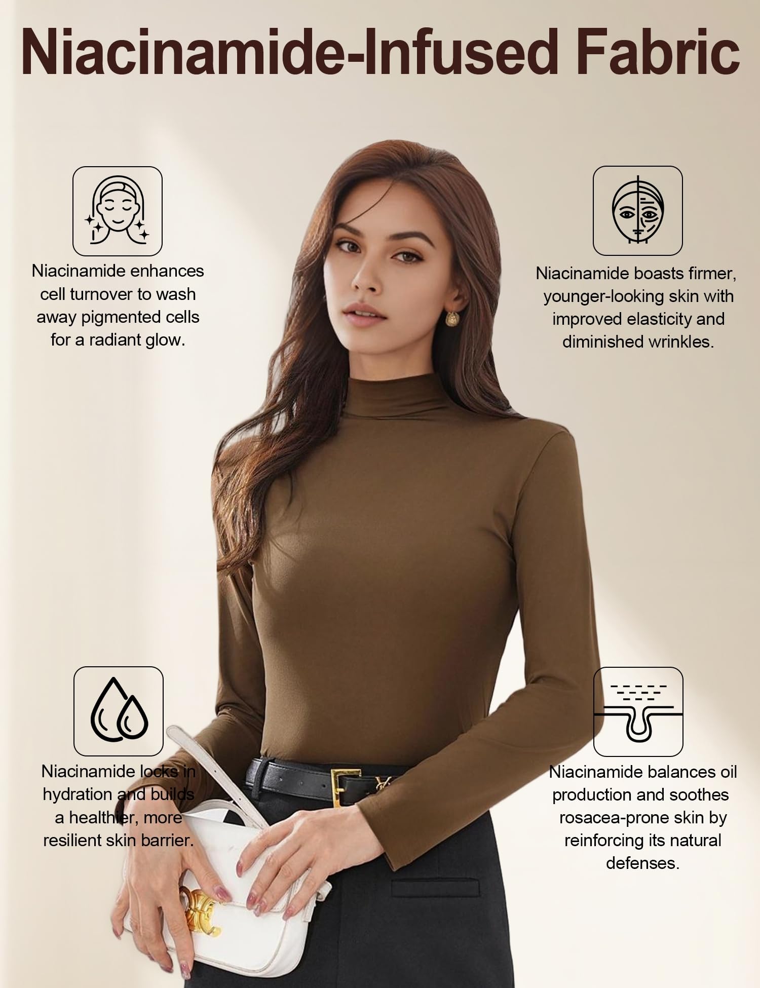 Venzina Women's Long Sleeve Mock Neck Top for Fall and Winter Layering | Soft Stretch Slim Fit Pullover